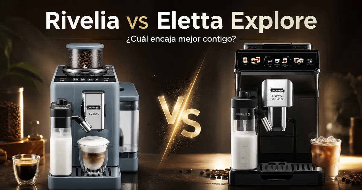 Ilustración comparativa de la De’Longhi Rivelia y la Eletta Explore
